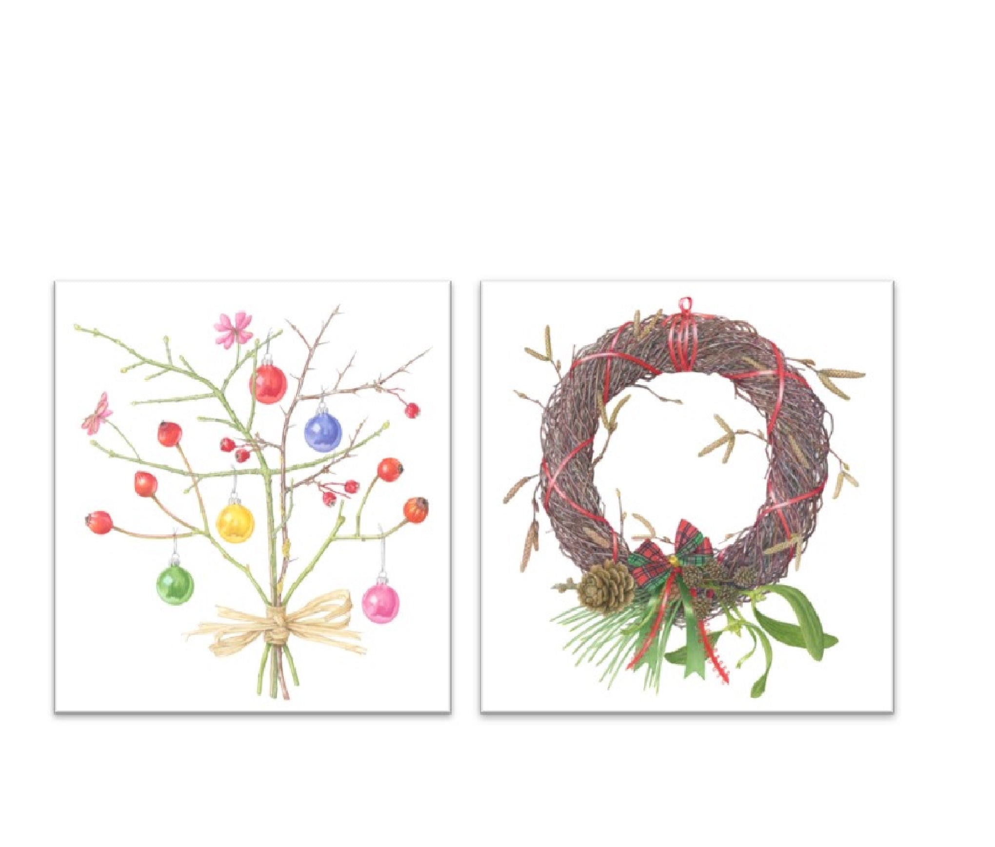 NEW Christmas Cards: Birch Garland & Tree Decorations twin pack