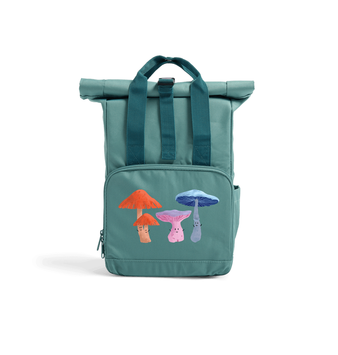 Sage Green Happy Fungi Design - Mini Rolled-Top Backpack