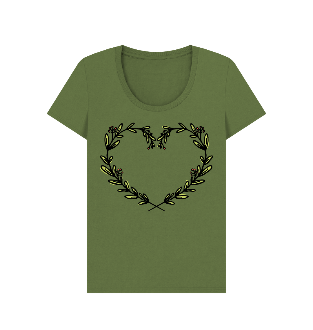 Khaki Mistletoe Design - Women's Scoop Neck T-Shirt