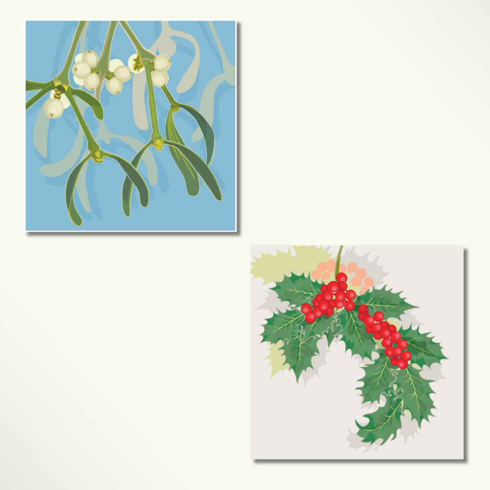 Christmas Cards: Mistletoe & Holly twin pack