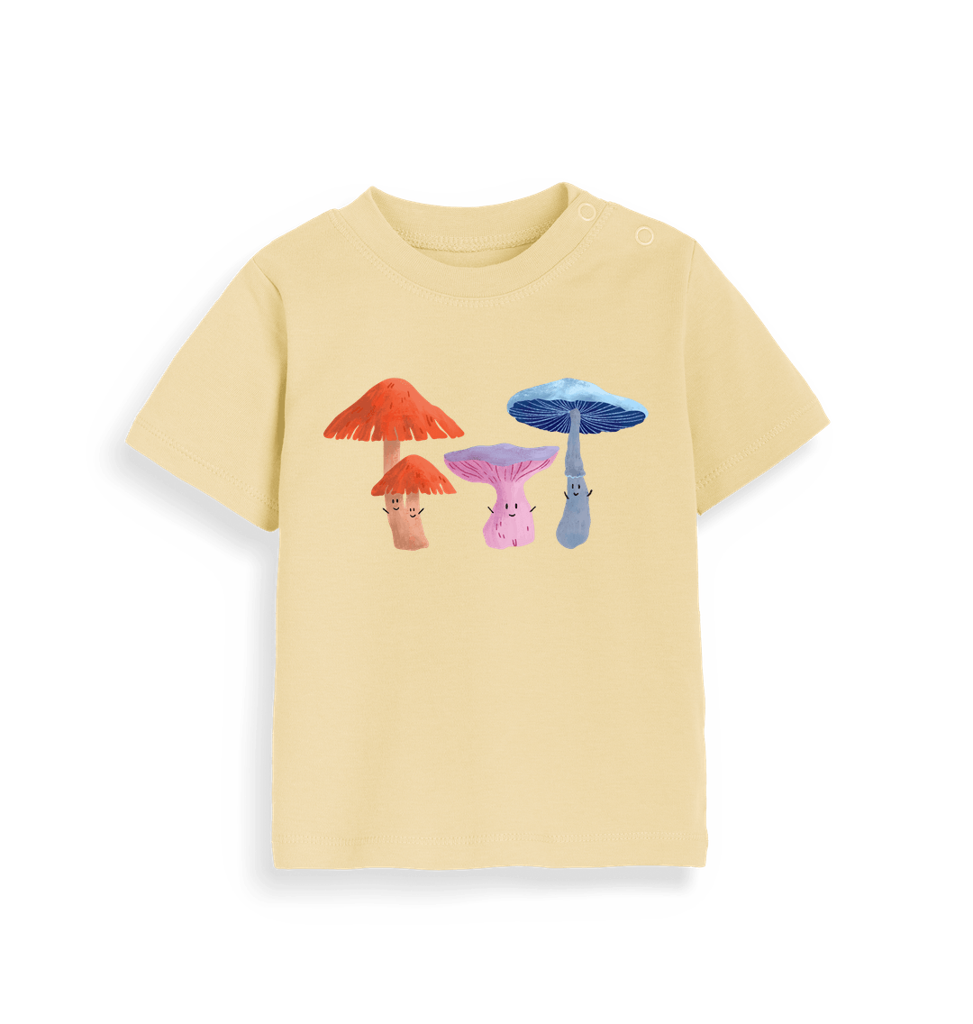 Soft Yellow Happy Fungi Design - Baby T-shirt