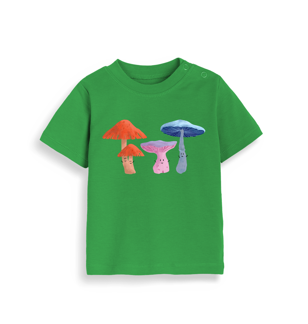 Organic Kelly Green Happy Fungi Design - Baby T-shirt