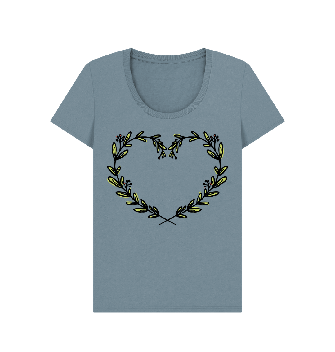 Stone Blue Mistletoe Design - Women's Scoop Neck T-Shirt