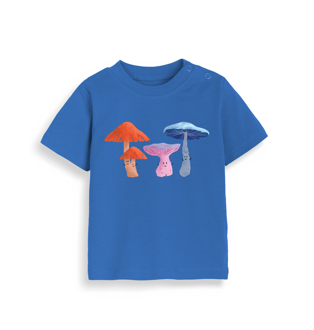 Organic Cobalt Blue Happy Fungi Design - Baby T-shirt