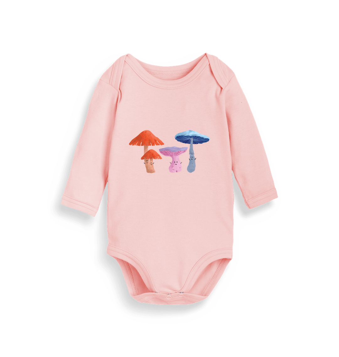 Organic Powder Pink Happy Fungi Baby Organic Long Sleeve Bodysuit