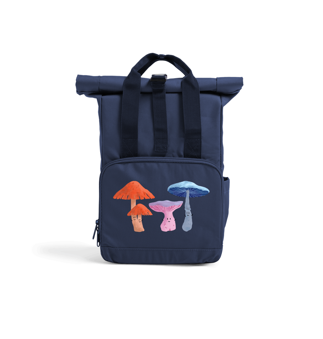 Navy Dusk Happy Fungi Design - Mini Rolled-Top Backpack