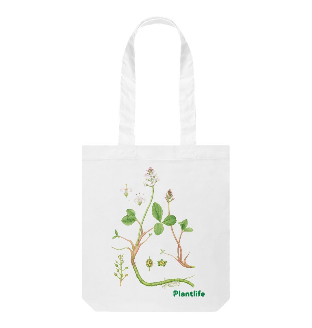 White Plantlife Design Tote Bag- Menyanthes trifoliata (Bogbean)
