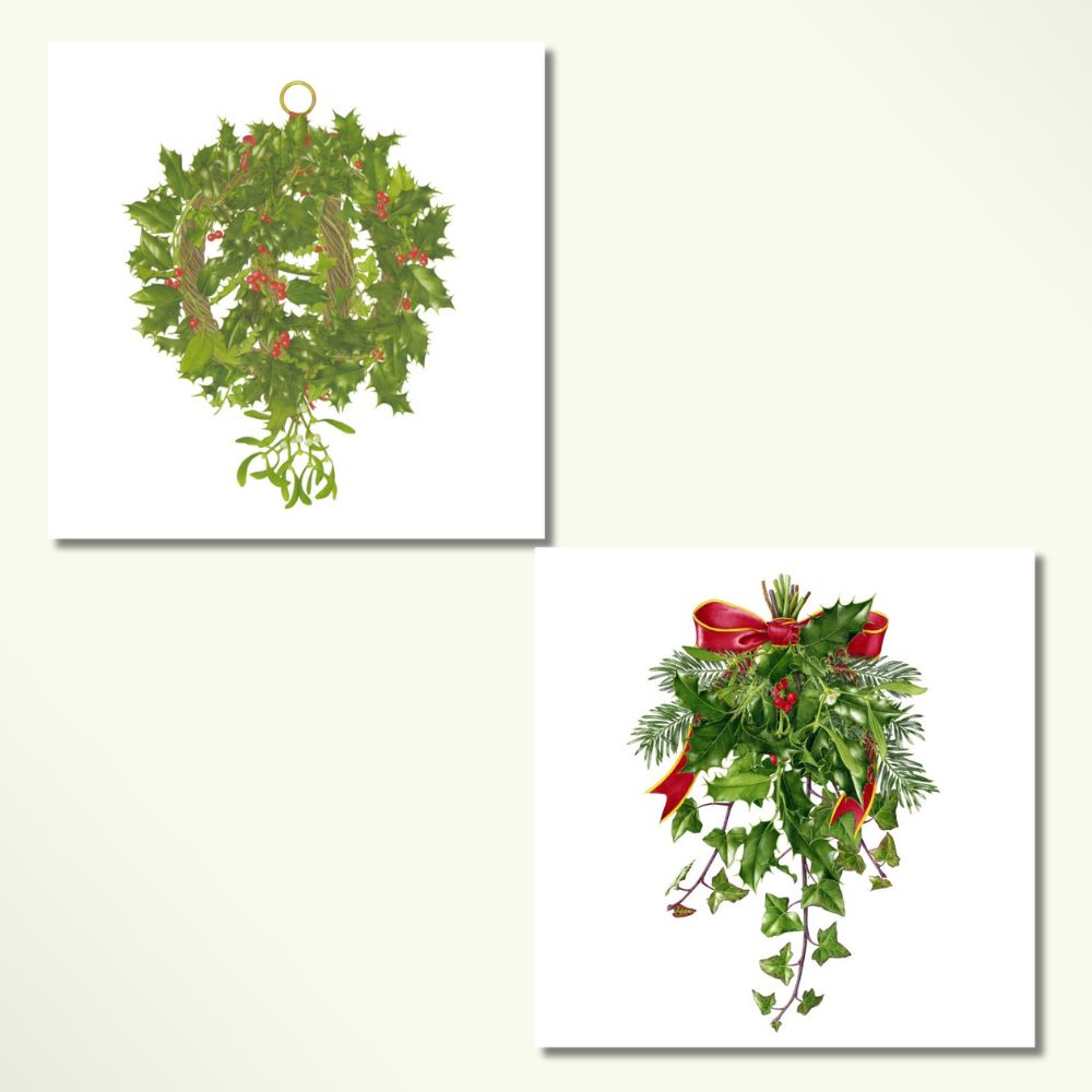 Christmas Cards: Yule Bouquet & Holly Bush twin pack