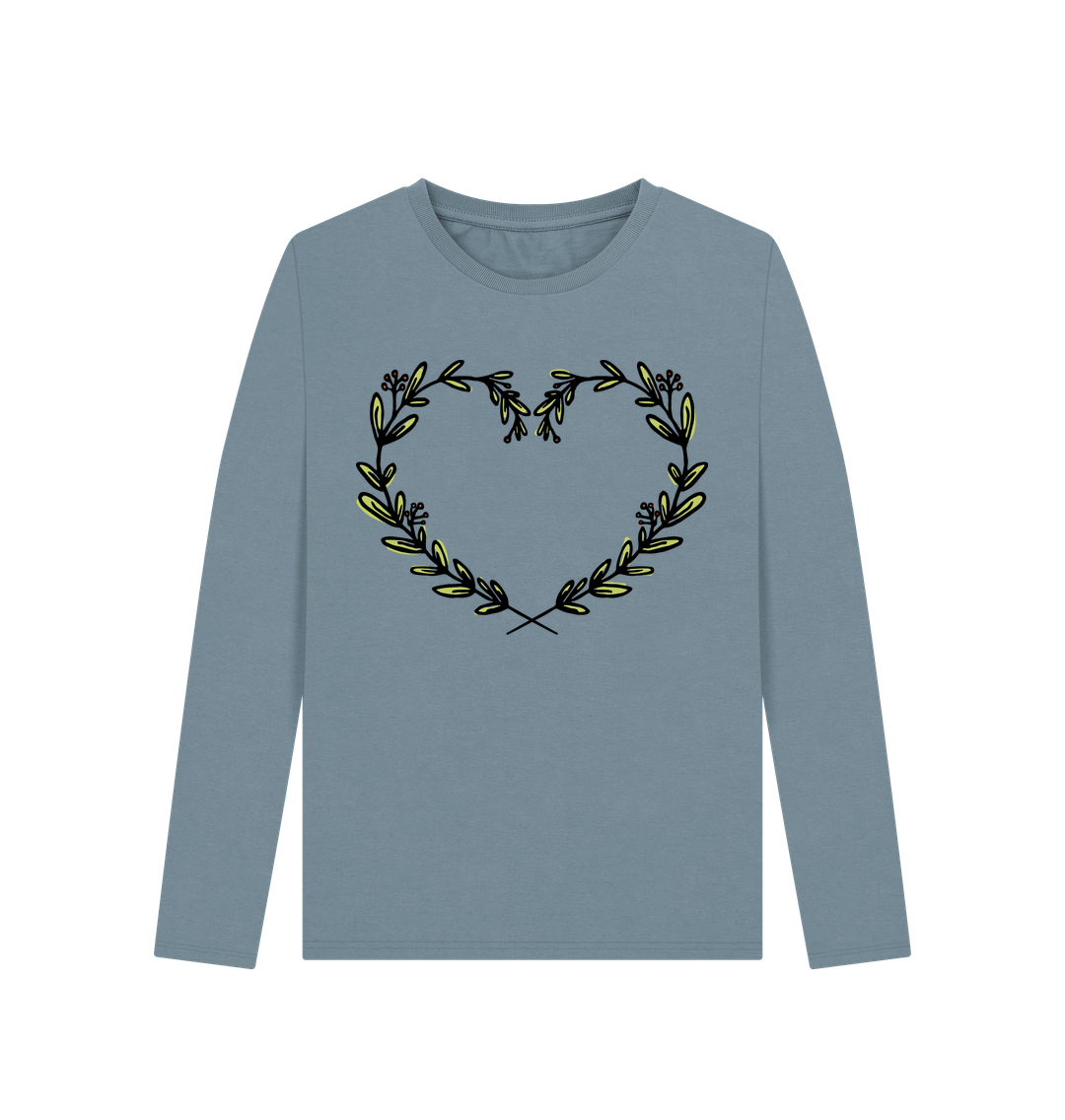 Stone Blue Mistletoe Design - Women's Long Sleeve T-shirt