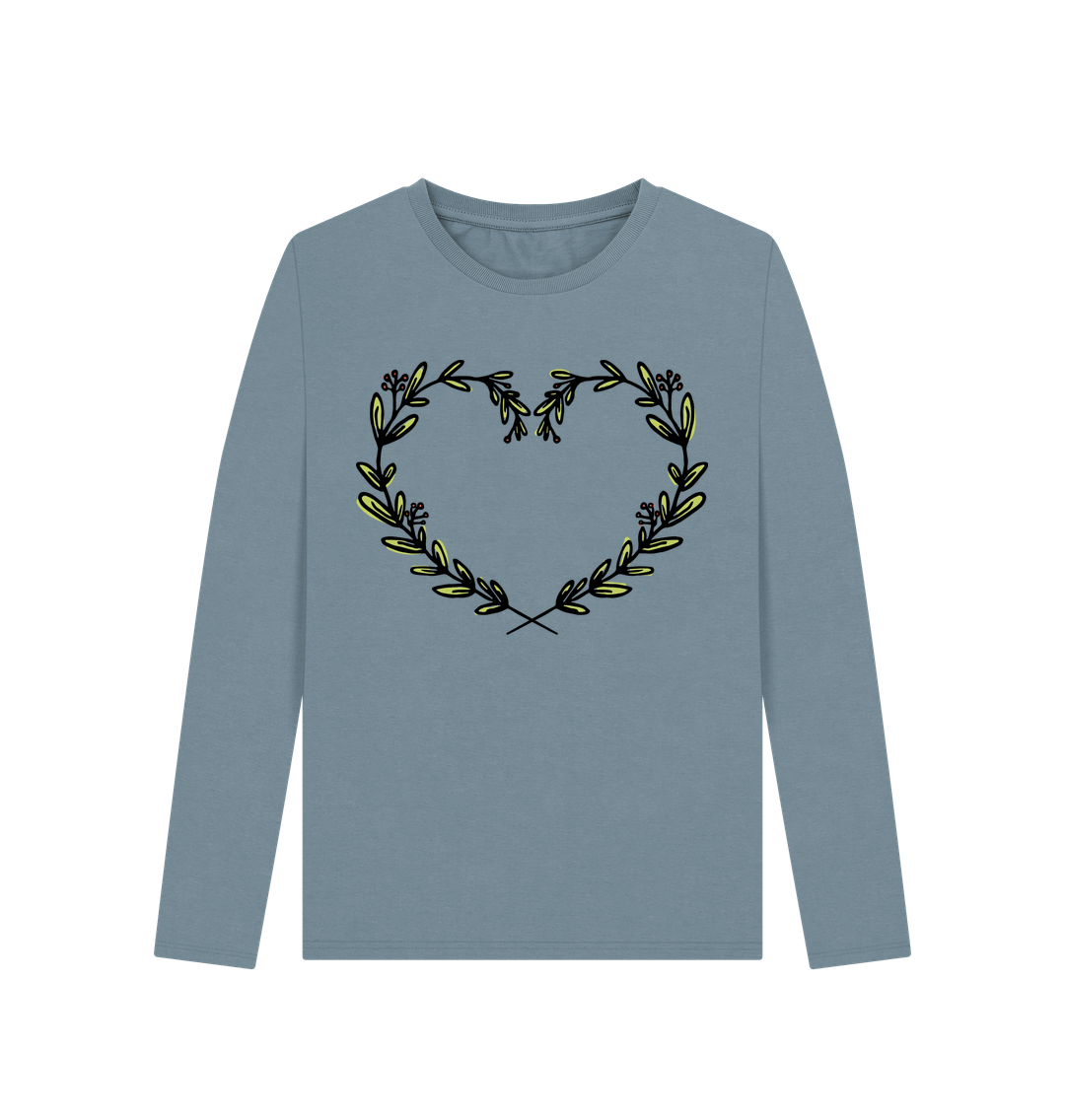 Stone Blue Printed Long Sleeve T Shirt Front