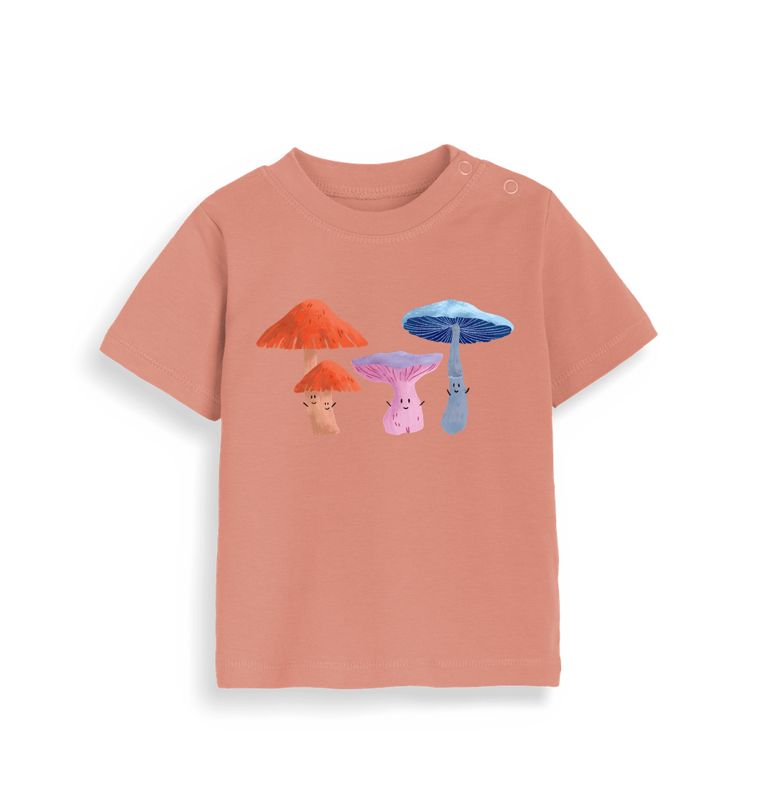 Dusty Rose Happy Fungi Design - Baby T-shirt