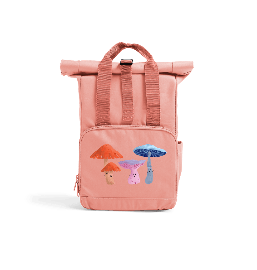 Blush Pink Happy Fungi Design - Mini Rolled-Top Backpack