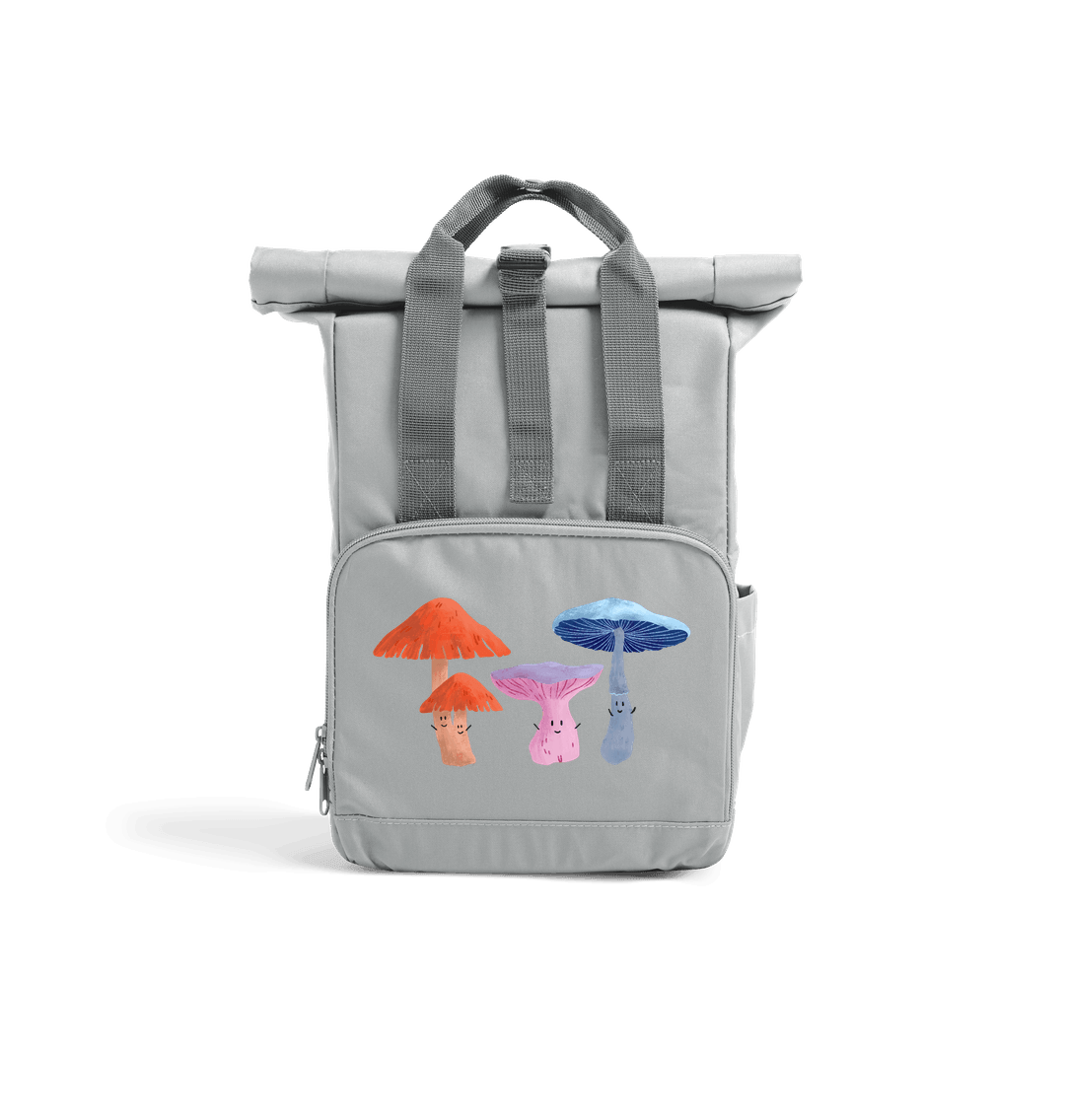 Light Grey Happy Fungi Design - Mini Rolled-Top Backpack