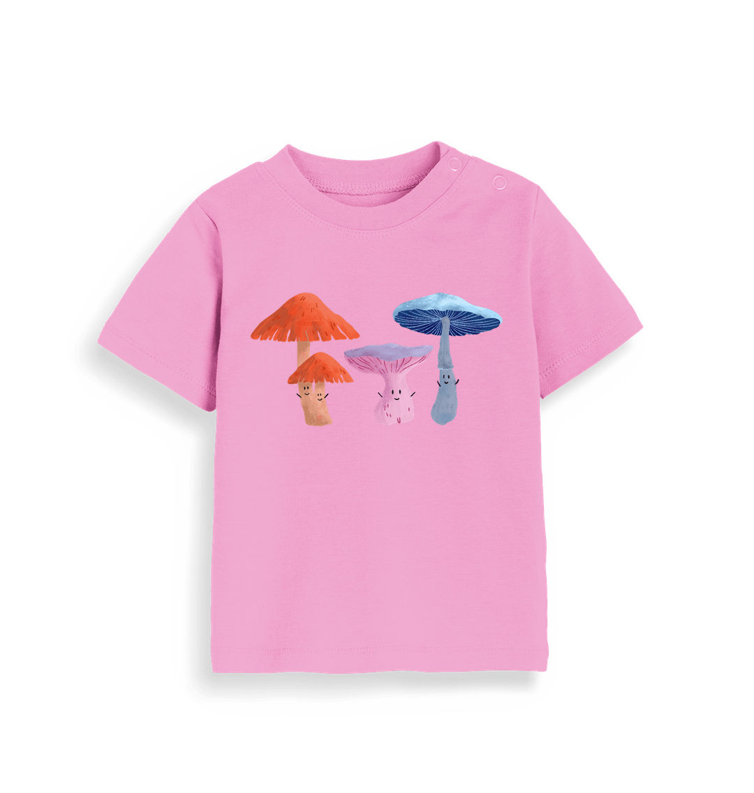 Bubblegum Pink Happy Fungi Design - Baby T-shirt