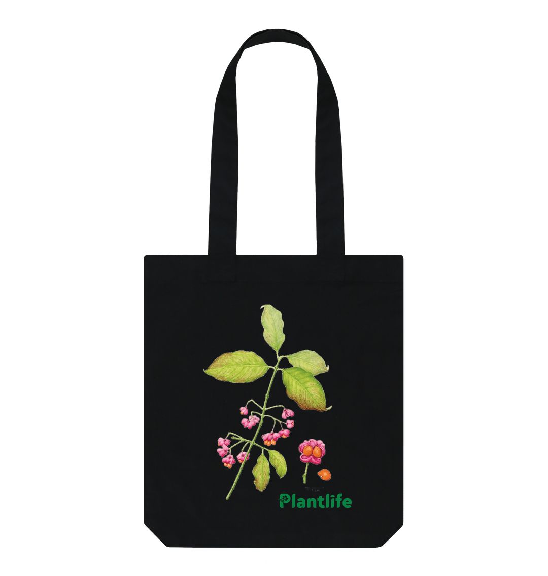 Black Plantlife Design Tote Bag-  Euonymus europaeus (Spindle)