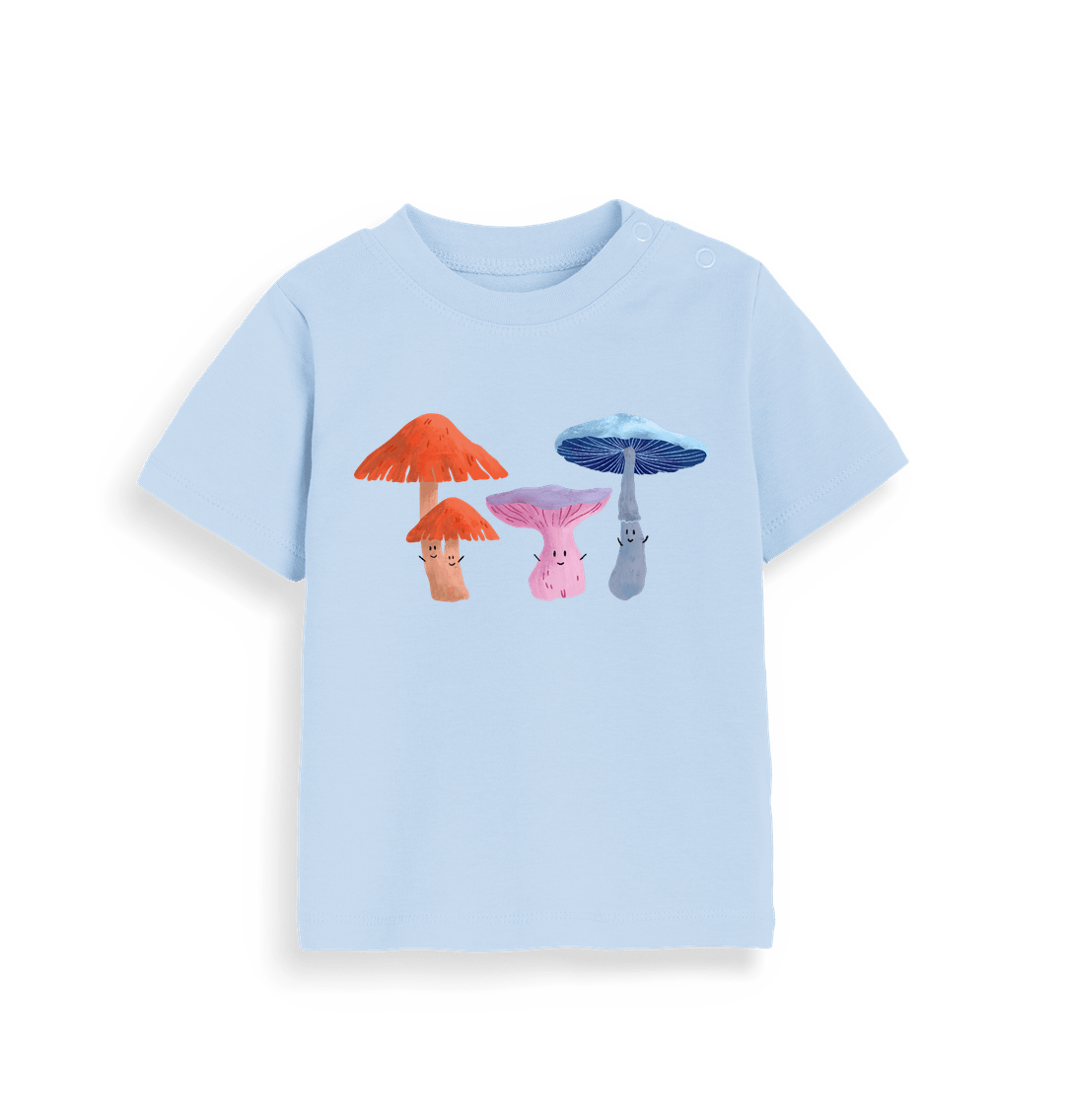 Dusty Blue Happy Fungi Design - Baby T-shirt