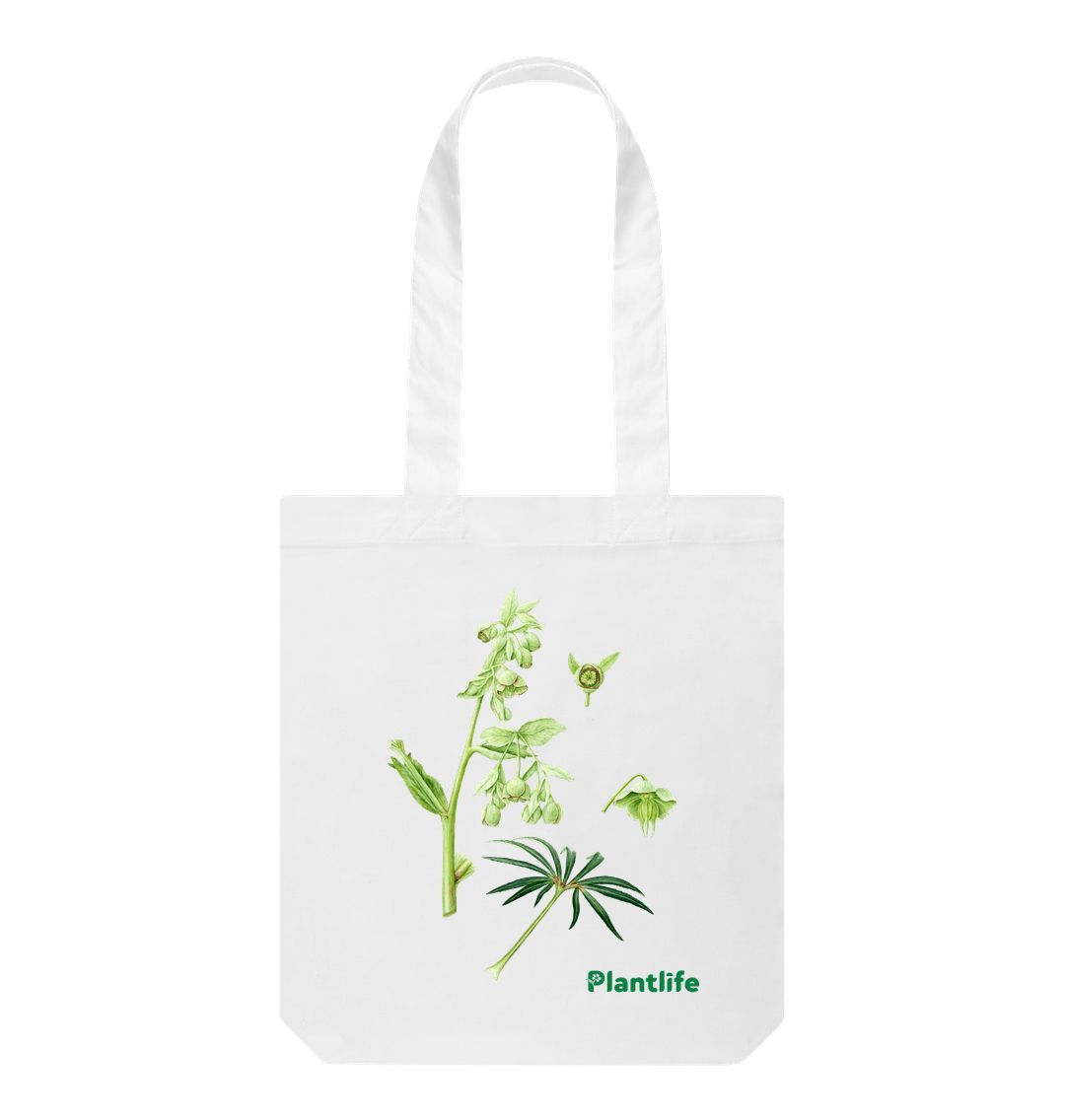 White Plantlife Design Tote Bag - Helleborus foetidus (Stinking Hellebore)