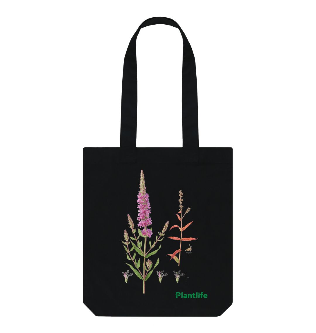 Black Plantlife Design Tote Bag - Lythrum salicaria (Purple Loosestrife)