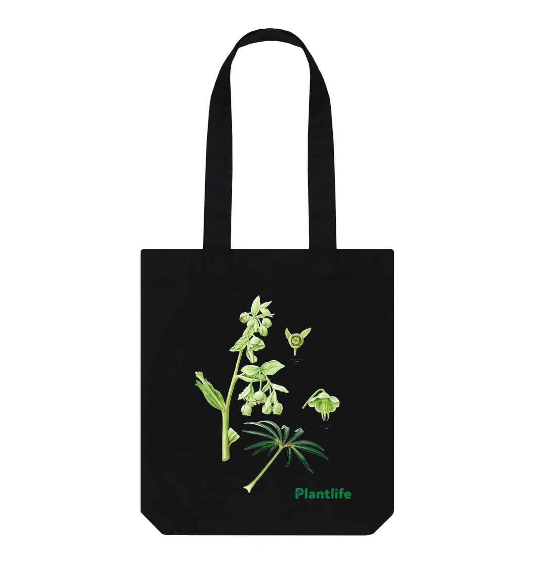 Black Plantlife Design Tote Bag - Helleborus foetidus (Stinking Hellebore)