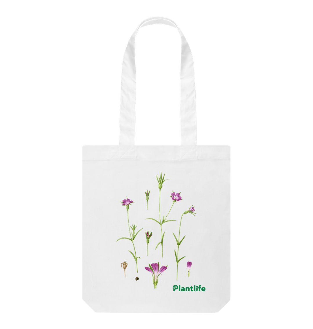 White Plantlife Design Tote Bag- Agrostemma githago  (Corncockle)