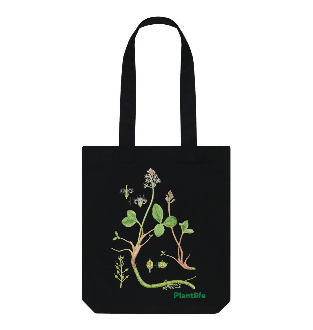 Black Plantlife Design Tote Bag- Menyanthes trifoliata (Bogbean)