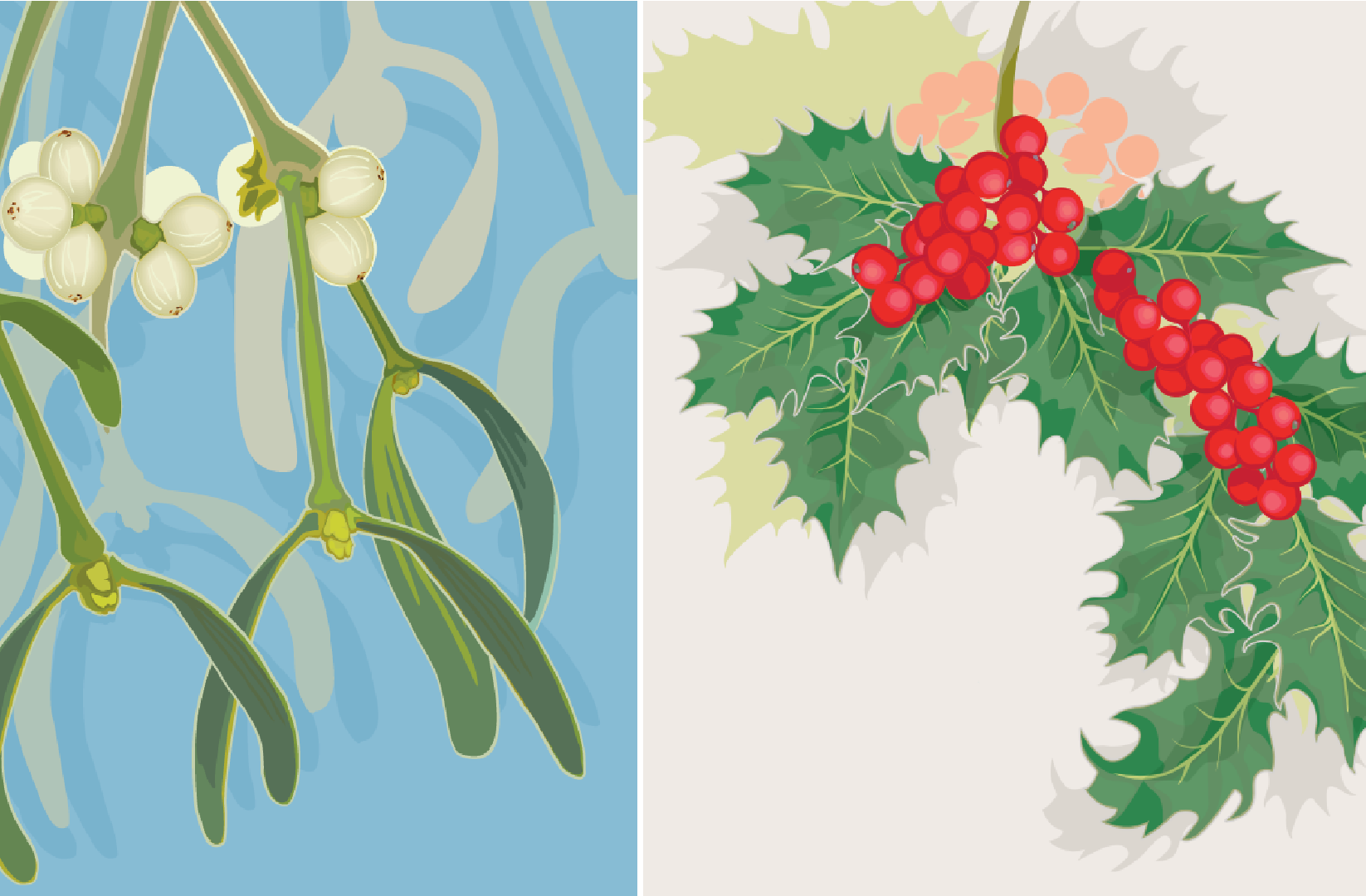 Christmas Cards: Mistletoe & Holly twin pack