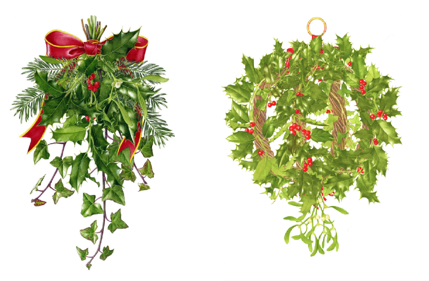 Christmas Cards: Yule Bouquet & Holly Bush twin pack